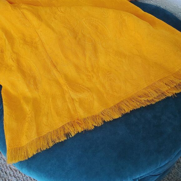 Zara Jumpsuit Womens Size Large Orange Yellow Jacquard Full Length Frayed Hem - Picture 8 of 11